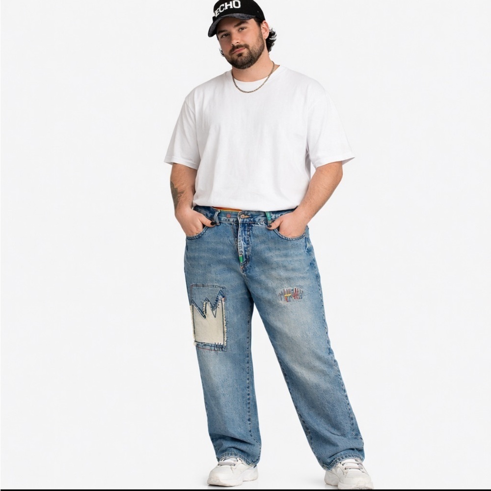 Men's Vintage Y2K Ln Geans by LNG 36x32 Patchwork Embroidered Denim Unique